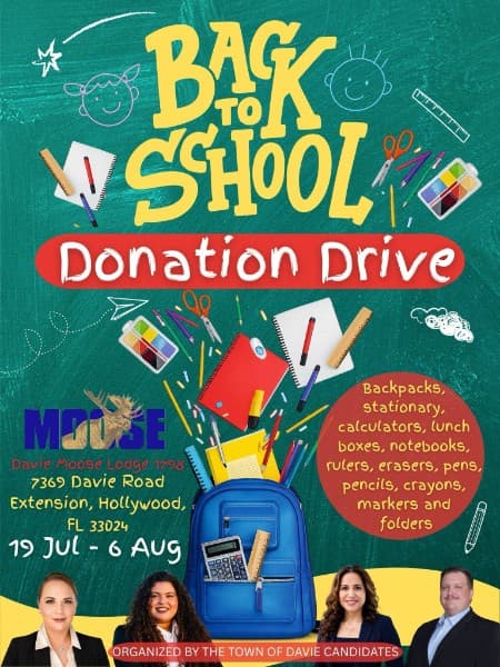 Back to School Drive at Davie Moose Lodge flyer