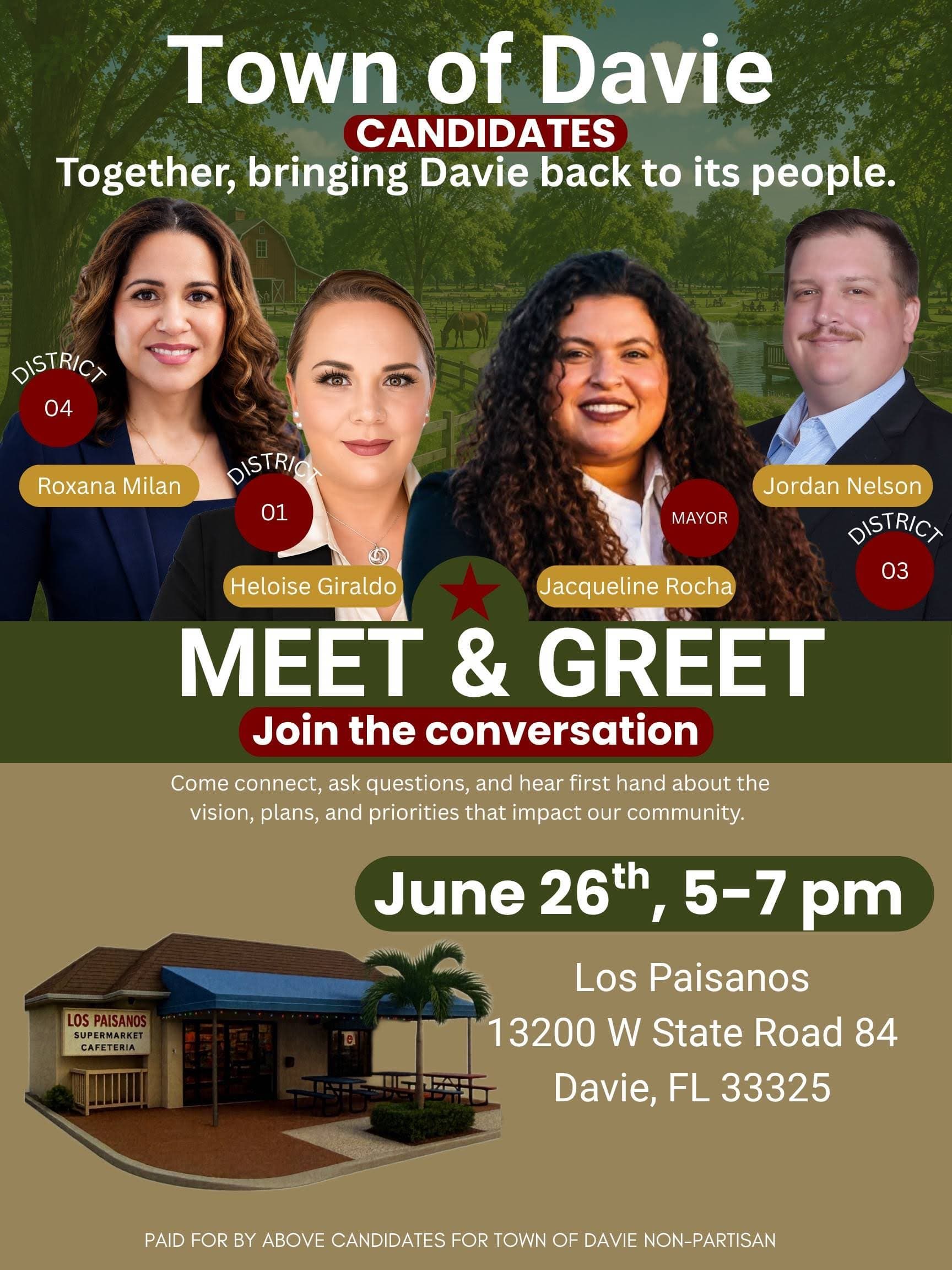 Town of Davie candidates Meet and Greet flyer, June 26