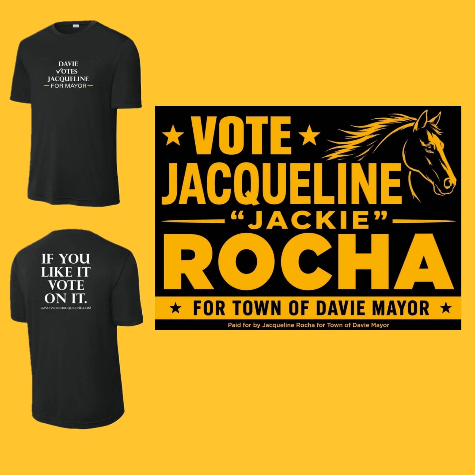Jacqueline Rocha campaign shirt and yard sign bundle